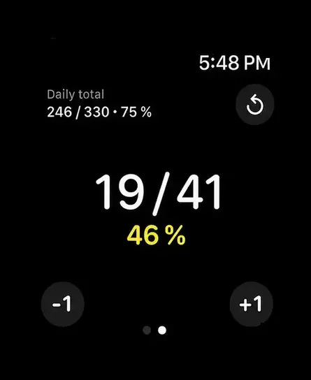 Live shooting percentage displayed on Apple Watch at 5:48 PM